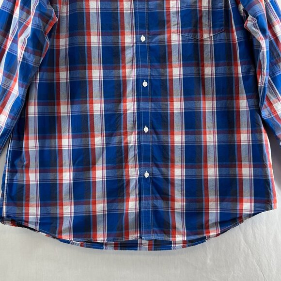 Double Pump Button Down Shirt Mens 2XL Tall Long Sleeve Easy Care Plaid Blue Red - Picture 4 of 11
